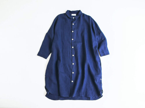 シャトルリネンロングシャツ フレンチネイビー（ユニセックス）／HUIS